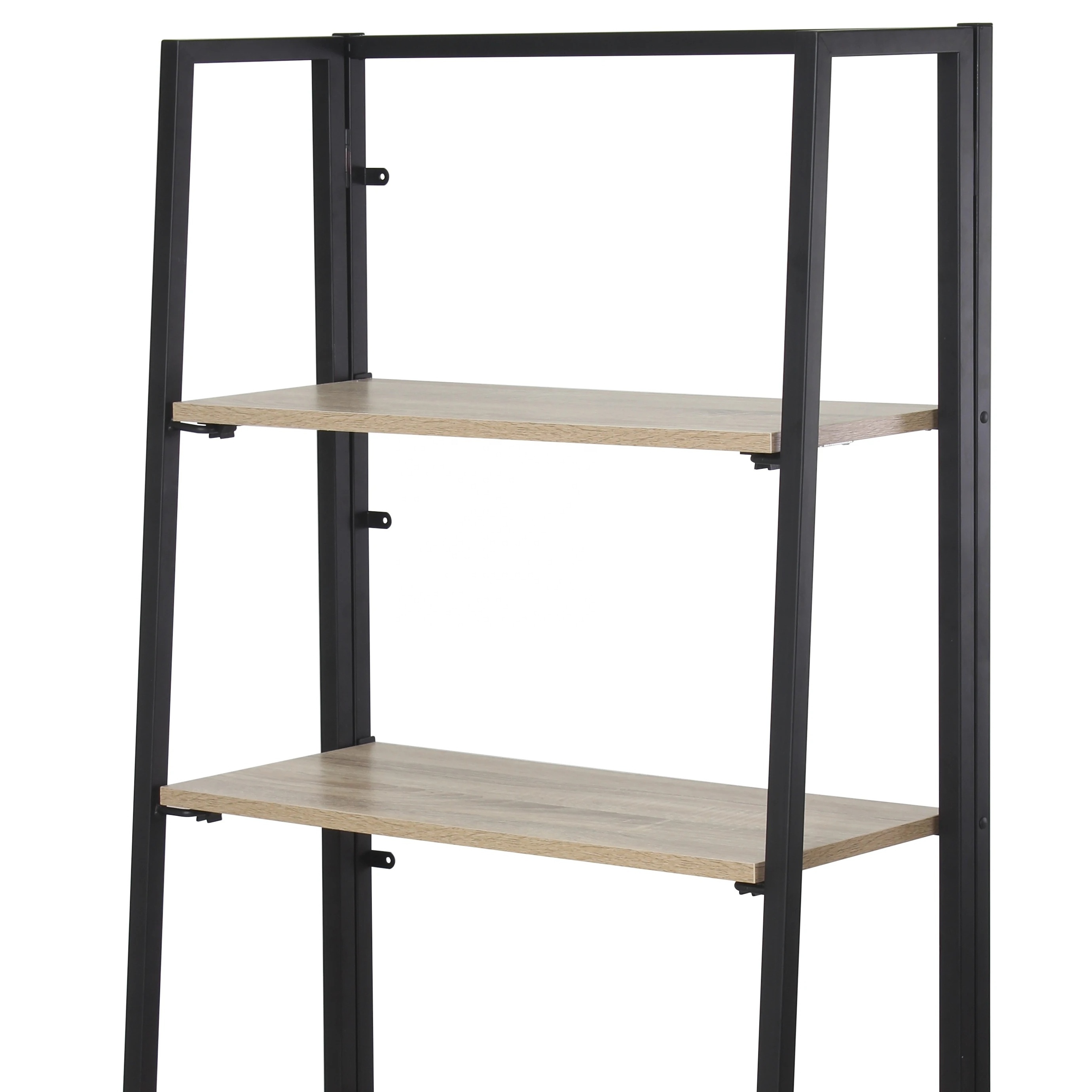 4 Tier Bookshelf Industrial Ladder Shelf Open Display Storage Rack Wood Bookcase with Metal Frame, Freestanding Storage Shelves