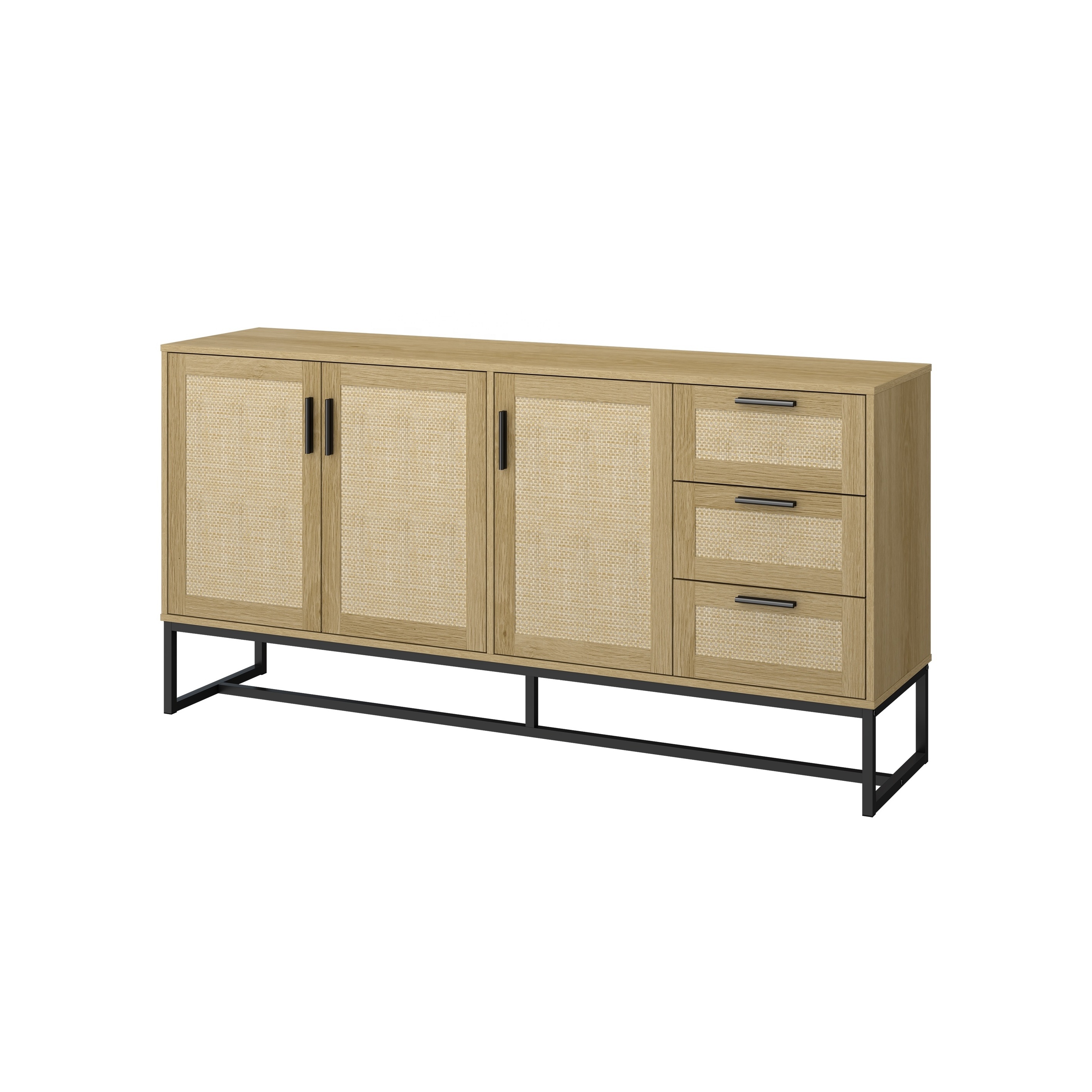 Rattan Wood Sideboard Furniture Cabinets  Wooden  Console Table Kitchen Storage Cupboard Sideboard Cabinet with 3 Doors