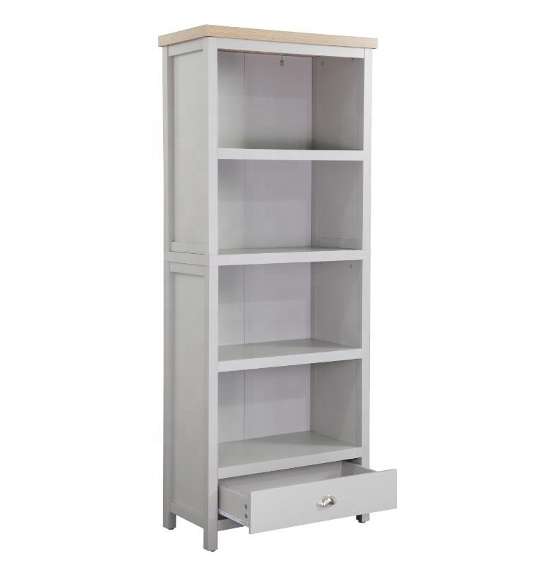 Better Home 4 Tier 1 Drawer Wide Bookcase Storage Display Shelving Unit Stand Rack Grey Bookshelf