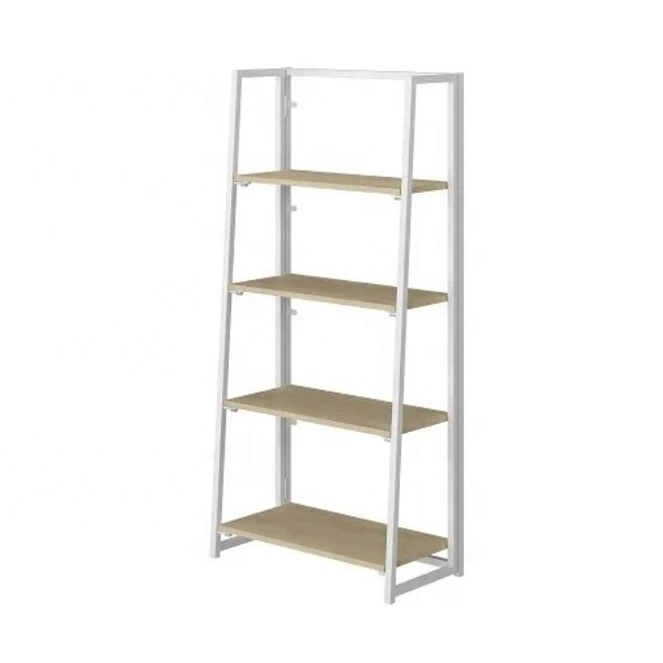 4 Tier Bookshelf Industrial Ladder Shelf Open Display Storage Rack Wood Bookcase with Metal Frame, Freestanding Storage Shelves