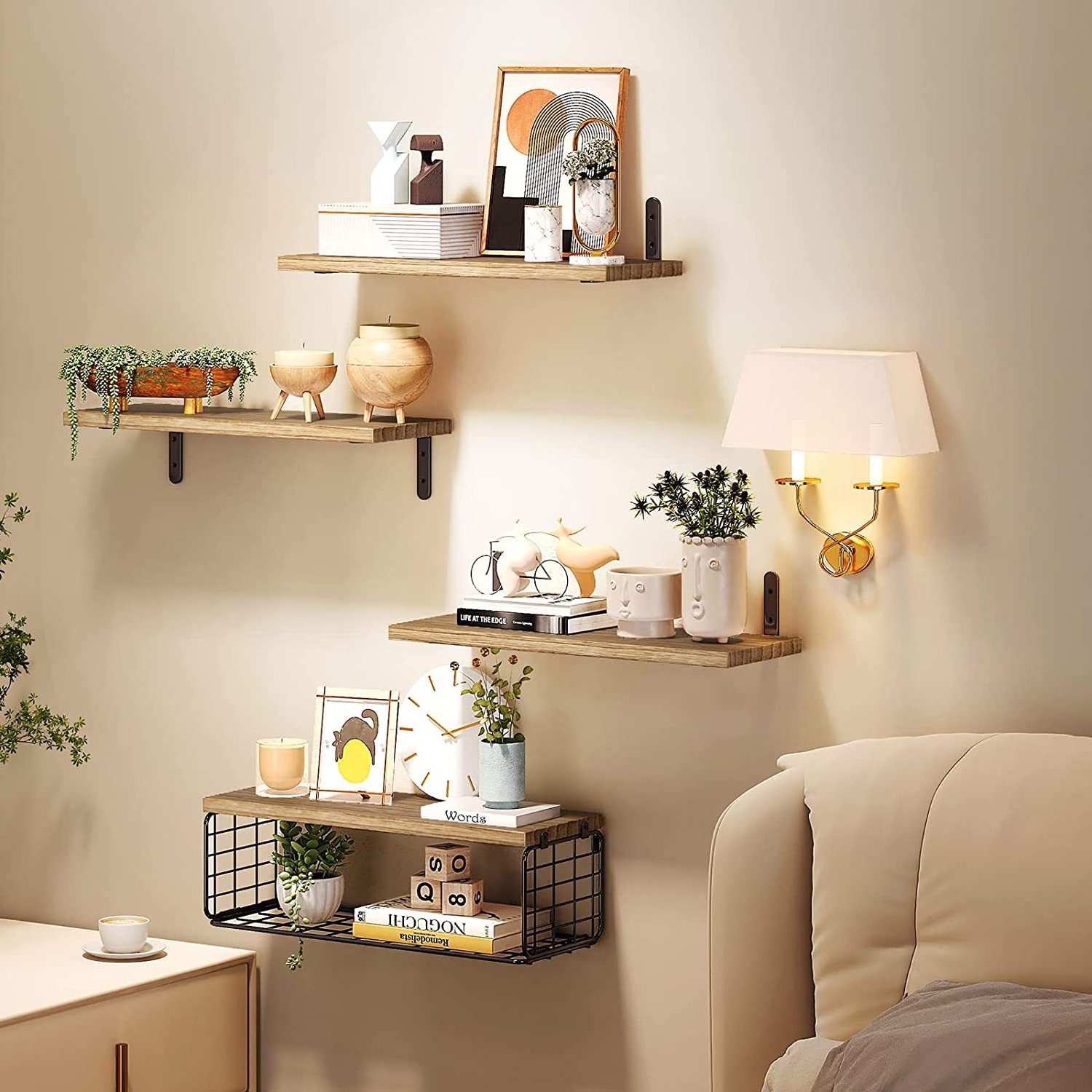 Factory Wholesale Wall Mounted Wood Shelves Bedroom Home Floating Shelves for Wall Decor Storage