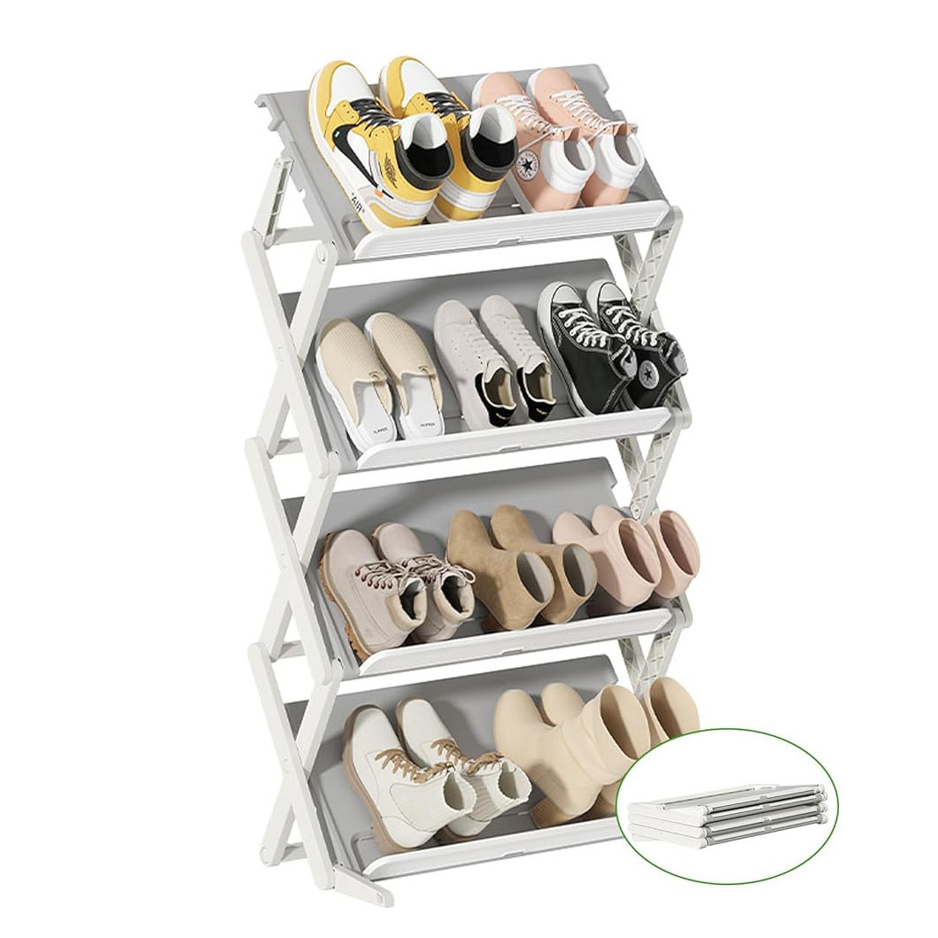 Heavy Duty 4 Tier Plastic Free Standing Shoe Organizer Shoe Shelf Rack for Small Spaces