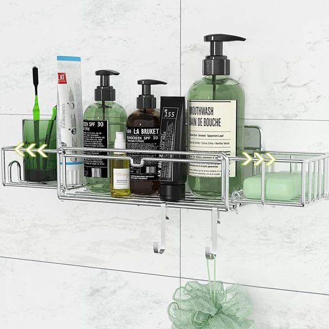 Bathroom Caddy Organizer Expandable Adhesive Rustproof Storage No Drilling Wall Shower Shelf Rack