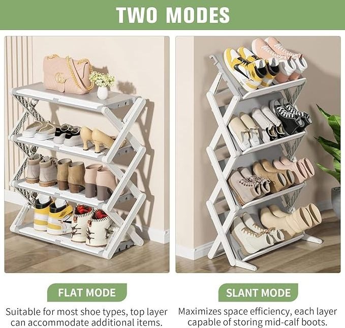 Heavy Duty 4 Tier Plastic Free Standing Shoe Organizer Shoe Shelf Rack for Small Spaces