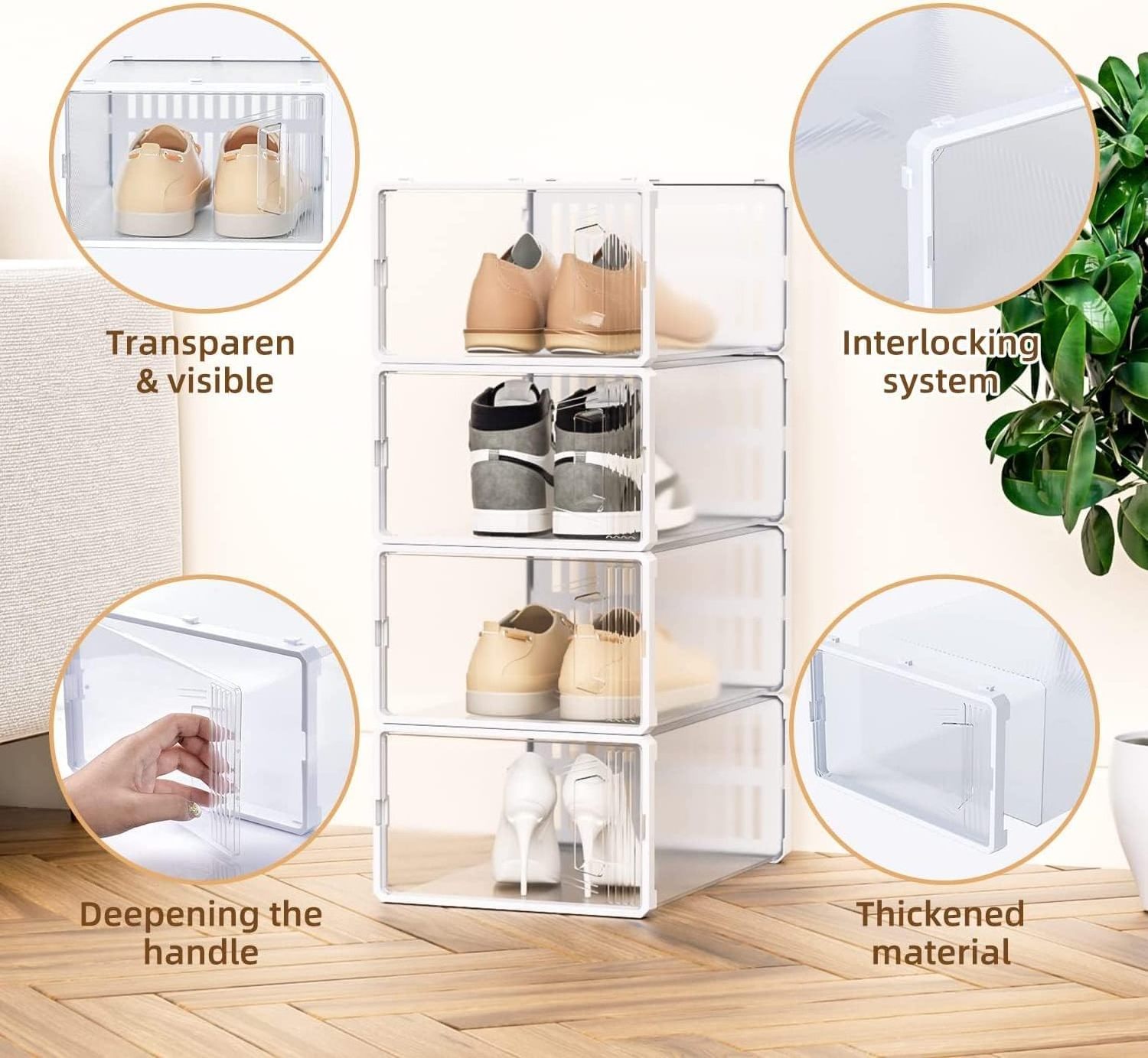 Shoe Organizer Clear Plastic Stackable Shoe Storage Multifunctional Shoe Box For Men and Women (Large)