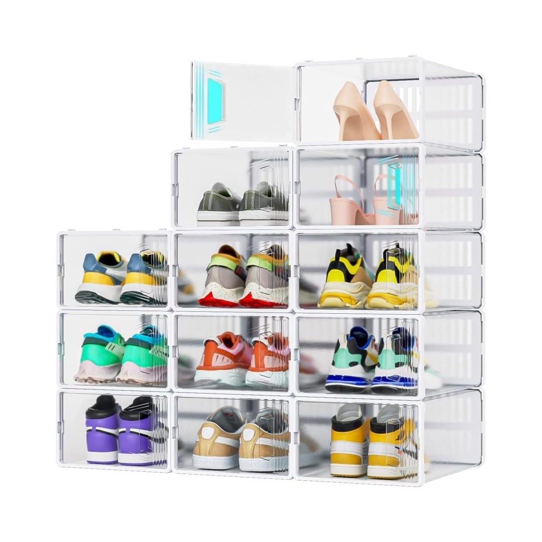 Shoe Organizer Clear Plastic Stackable Shoe Storage Multifunctional Shoe Box For Men and Women (Large)