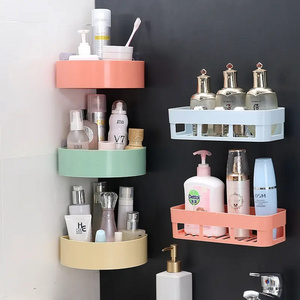 Bathroom Accessories Living Room Wall Mounted Suction Plastic Storage Rack Shelf Traceless Tape Plastic Bathroom Wall Shelf