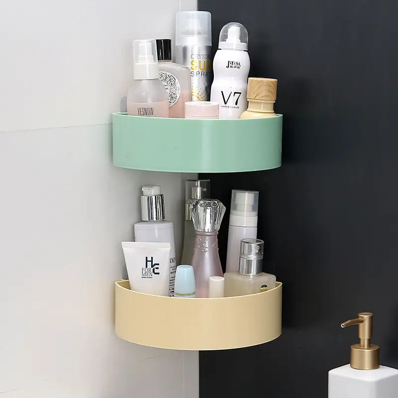 Bathroom Accessories Living Room Wall Mounted Suction Plastic Storage Rack Shelf Traceless Tape Plastic Bathroom Wall Shelf