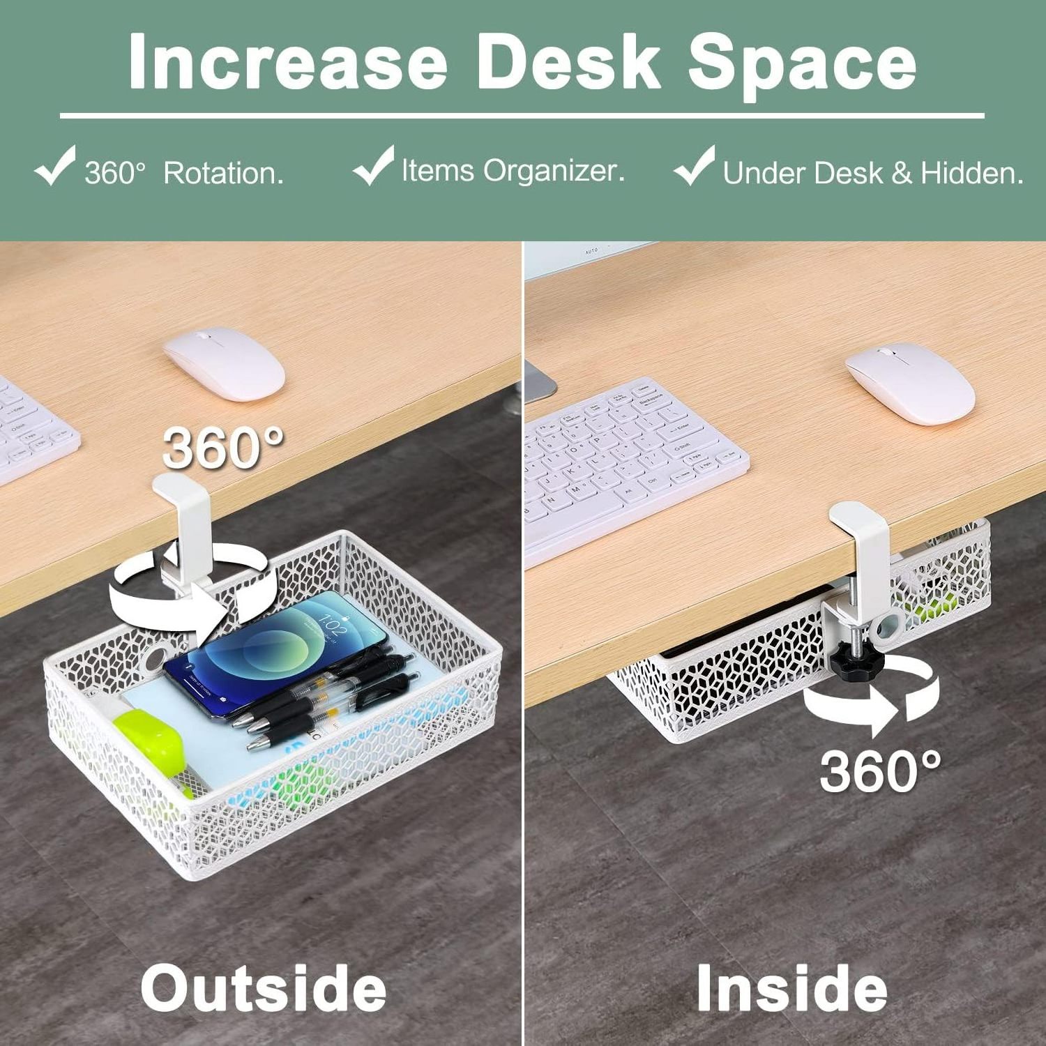 Drawer Under Desk Storage Organizer, Clamp on Desk Drawer, Under Desk Storage, Clamp Drawer Basket, Hanging Desk Storage