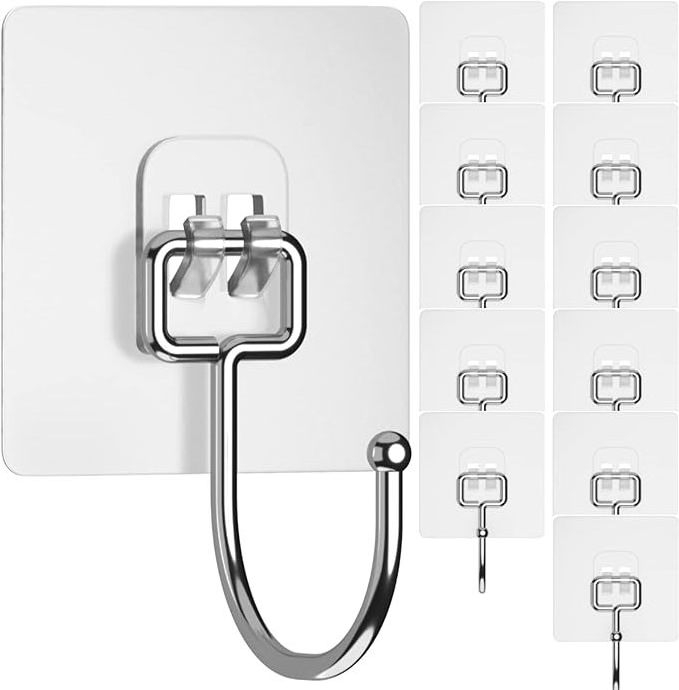 12 Pack Bathroom No Drilling Adhesive Large Hanging Heavy Duty 22 lbs Hooks for Walls