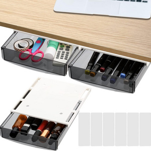 Under Desk Drawer, Self-Adhesive Slide Out Attachable Drawer Tray, Plastic Under Table Hidden Organizer