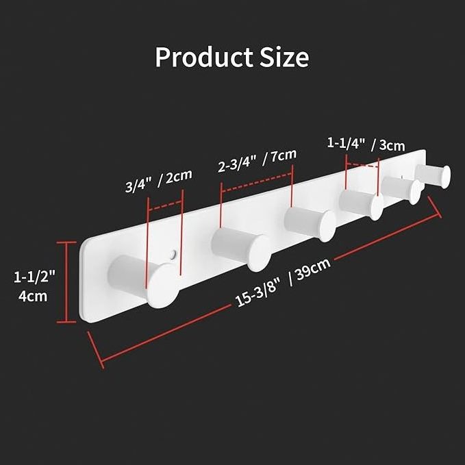 Stainless Steel Wall Mounted White Screw in Hanging Adhesive Wall Hooks Rack Rail with 6 Round Hangers