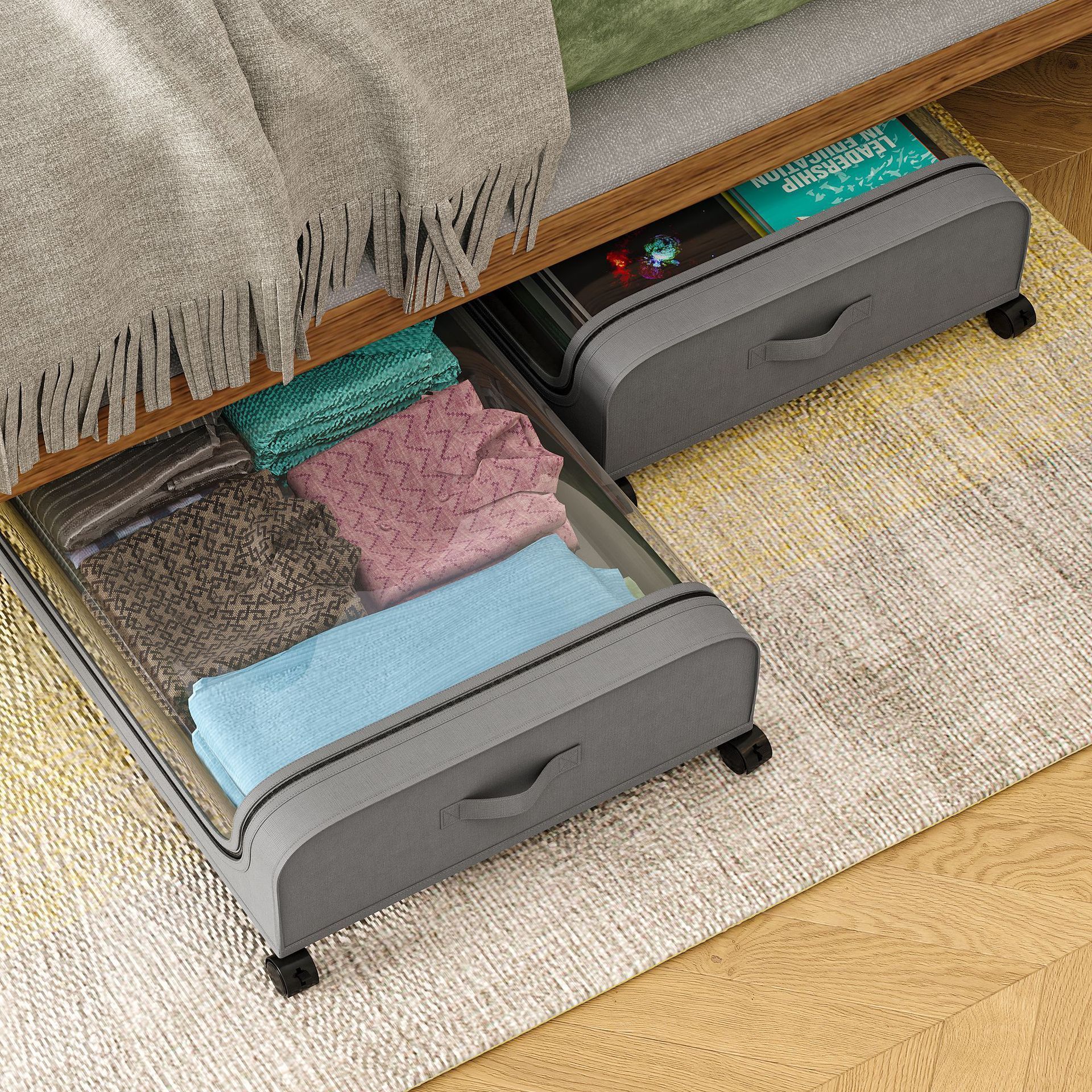 Space-saving Metal Under Bed Storage Drawer For Bedroom Clothes Under Bed Storage With Wheels