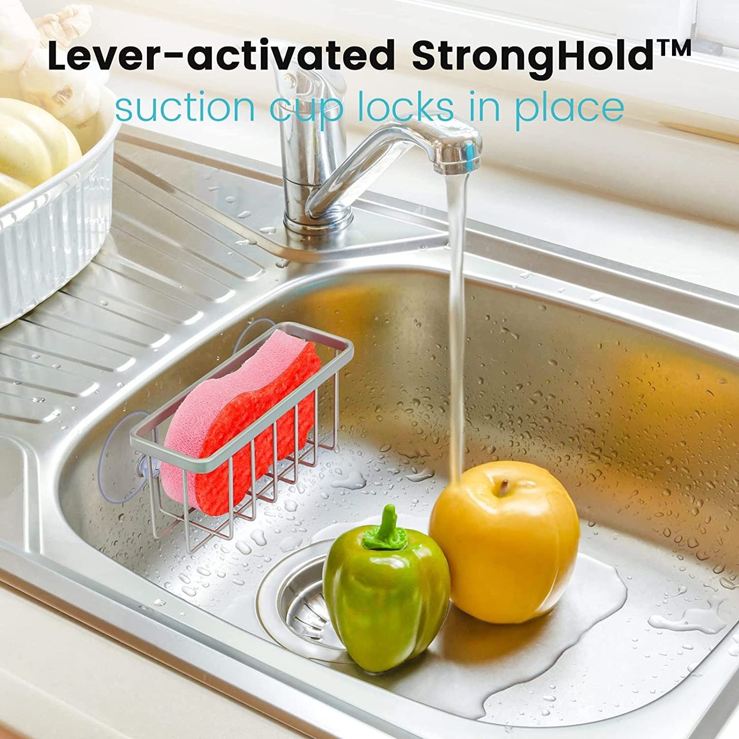 NeverRust Kitchen Sink Suction Holder for Sponges Dish Sponge Holder Silver