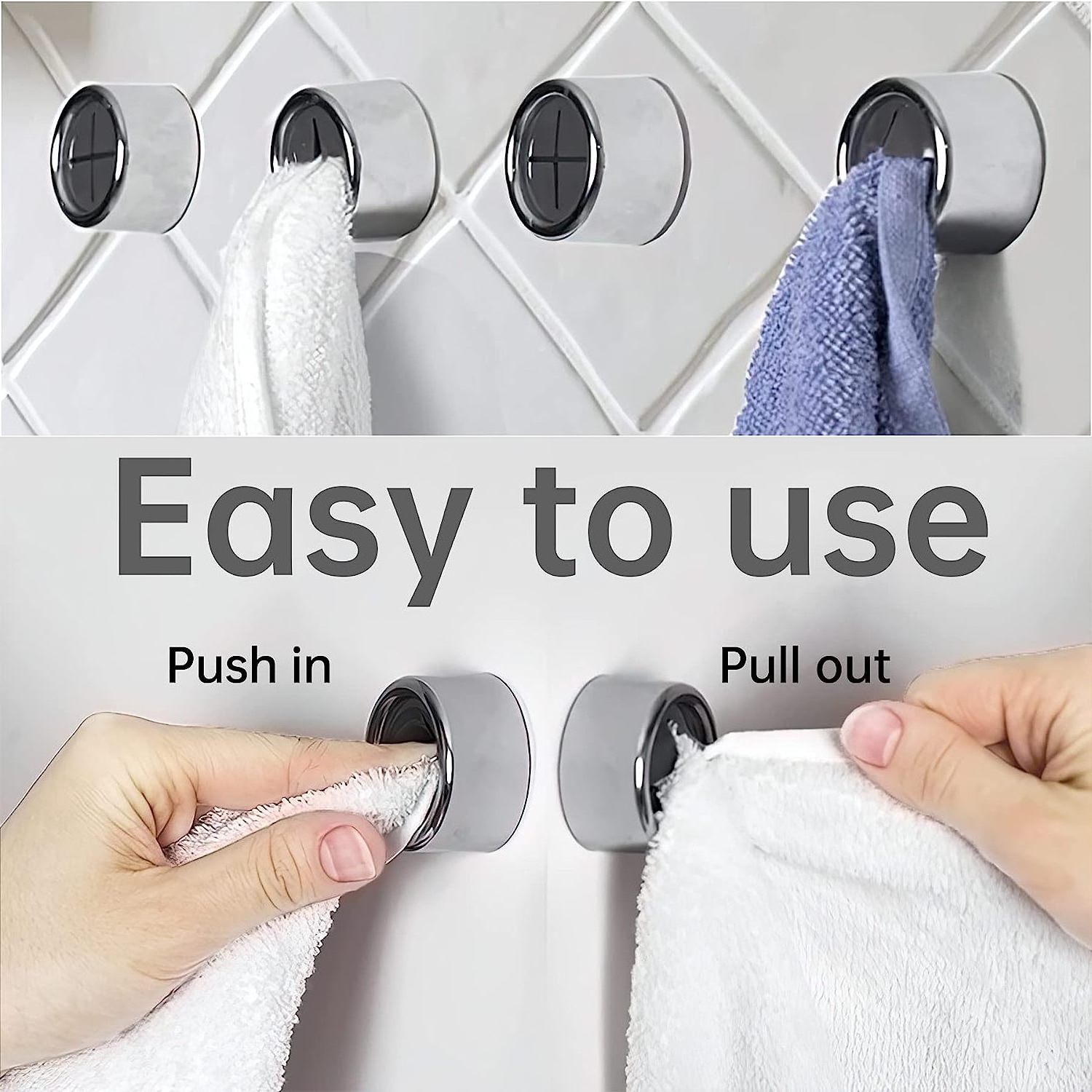 9 Pieces Kitchen Towel Hooks Round Adhesive Dish Towel Hook Premium Chrome  & Easy Installation Wall Mount Hand Towel Hook