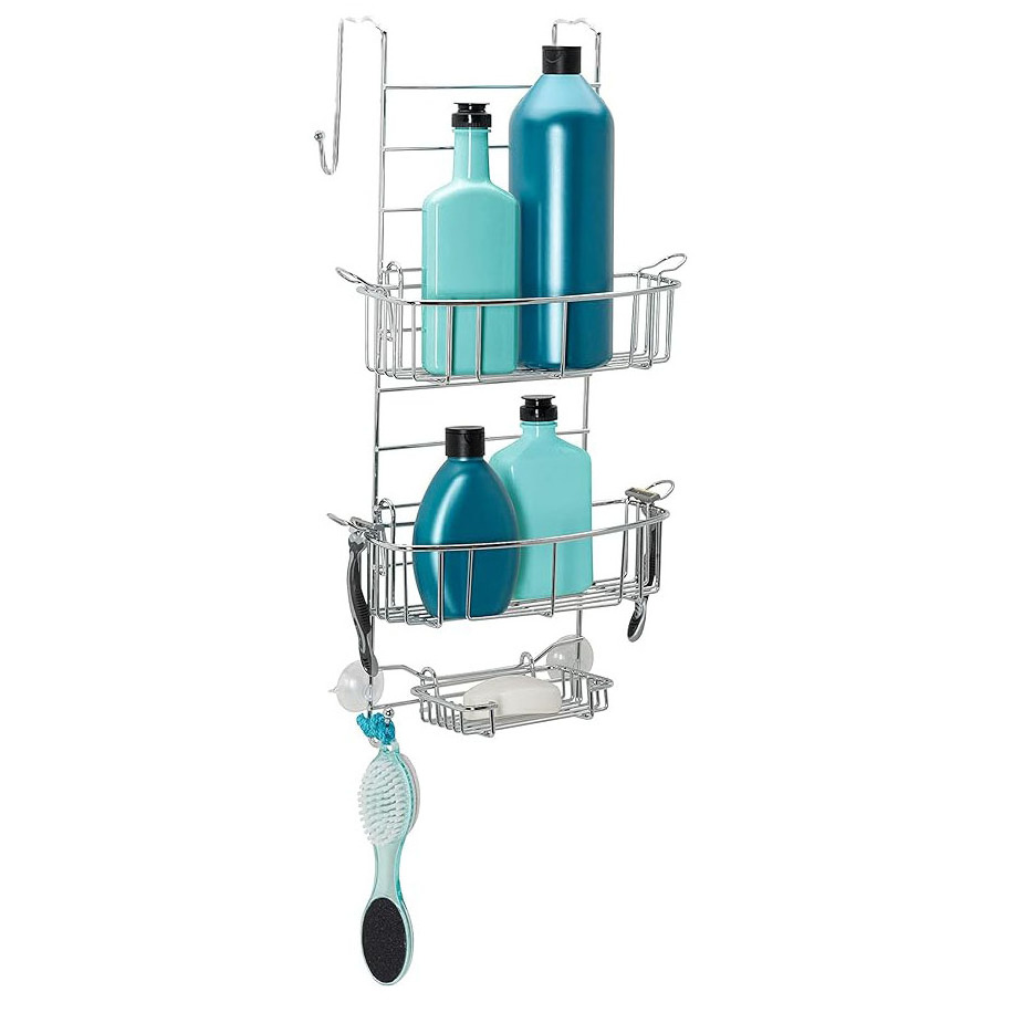 Hanging Shower Caddy Over the Door Rust Resistant with 2 Storage Baskets and Soap Holders