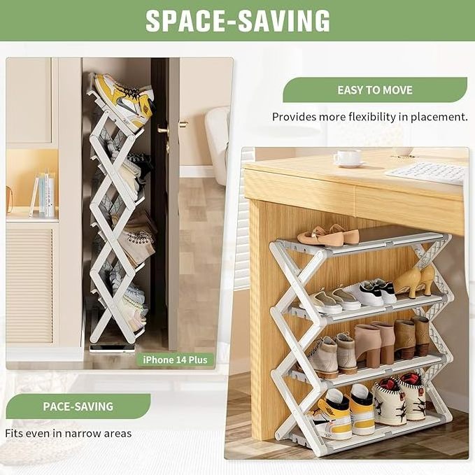 Heavy Duty 4 Tier Plastic Free Standing Shoe Organizer Shoe Shelf Rack for Small Spaces