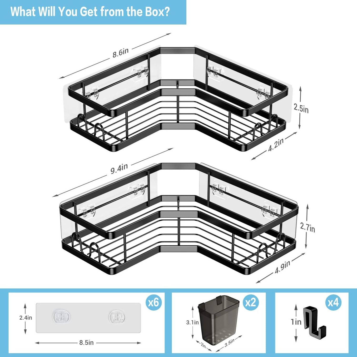 Adhesive Shower Corner Organizer Shelves  No Drilling Stainless Steel Shower Storage Rack with  Holder for Bathr