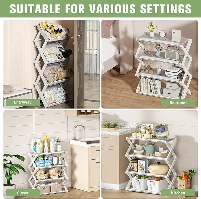 Heavy Duty 4 Tier Plastic Free Standing Shoe Organizer Shoe Shelf Rack for Small Spaces