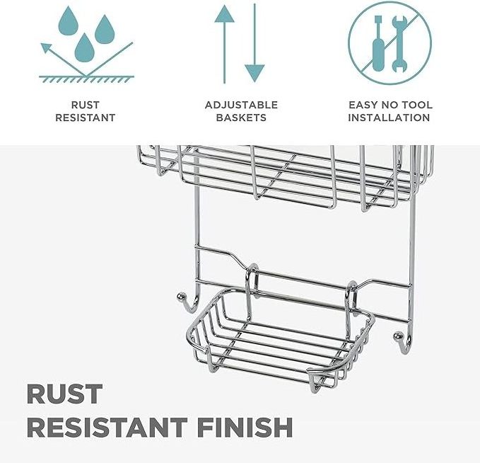 Hanging Shower Caddy Over the Door Rust Resistant with 2 Storage Baskets and Soap Holders