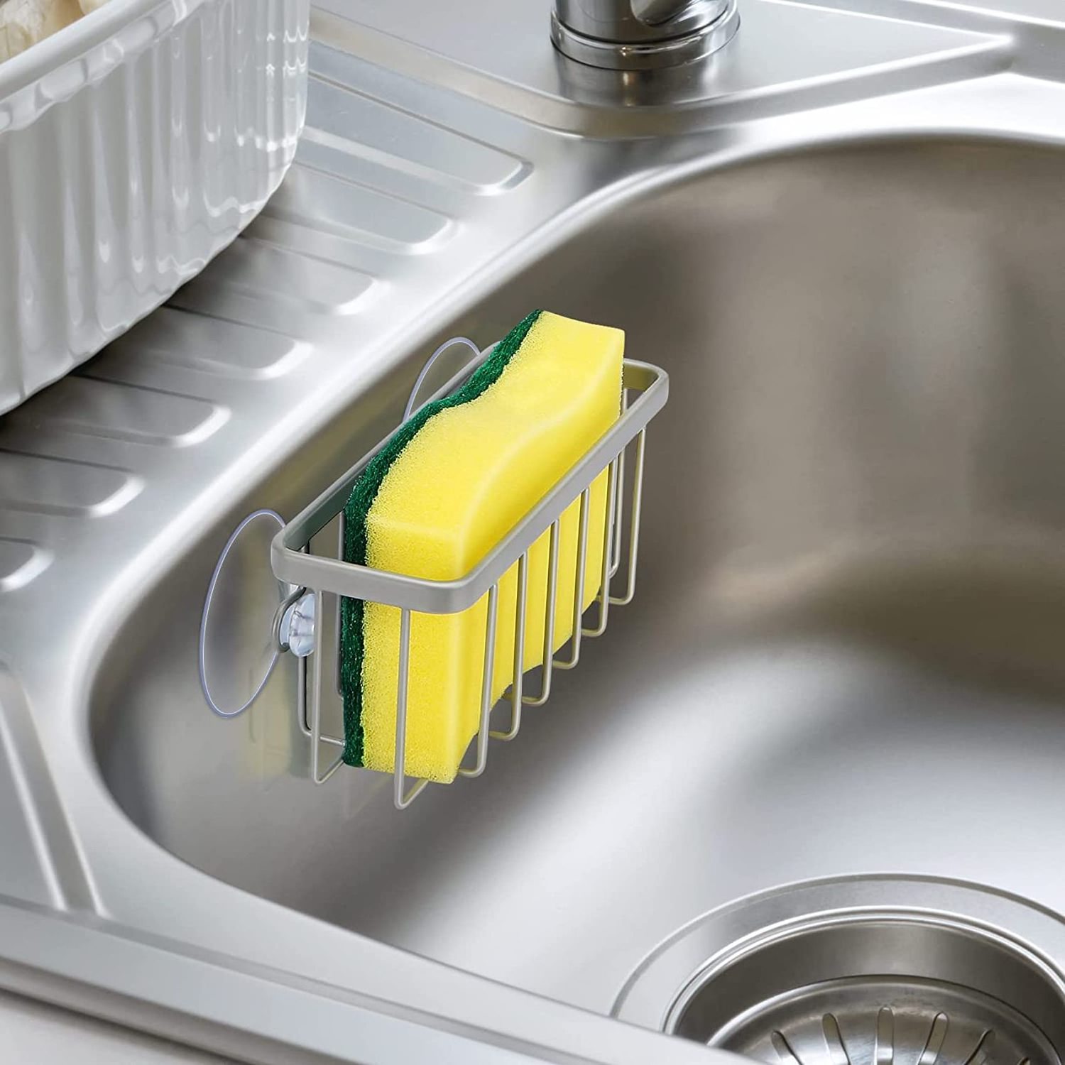 NeverRust Kitchen Sink Suction Holder for Sponges Dish Sponge Holder Silver