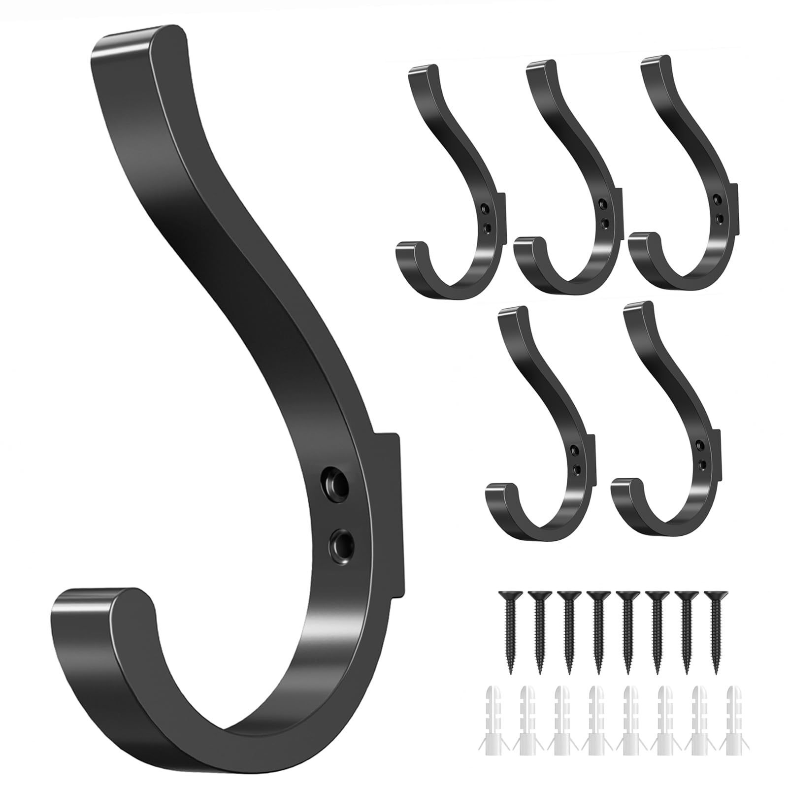 6 Pack Wall Hanging Coat and Towel Mounted Heavy Duty Wall Hooks with Screws for Closet