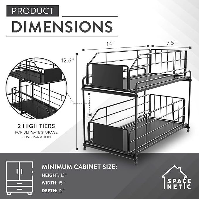 Kitchen 2 Tier Multi-Purpose Heavy Duty Pull Out Cleaning Supplies Under Sink Organizer