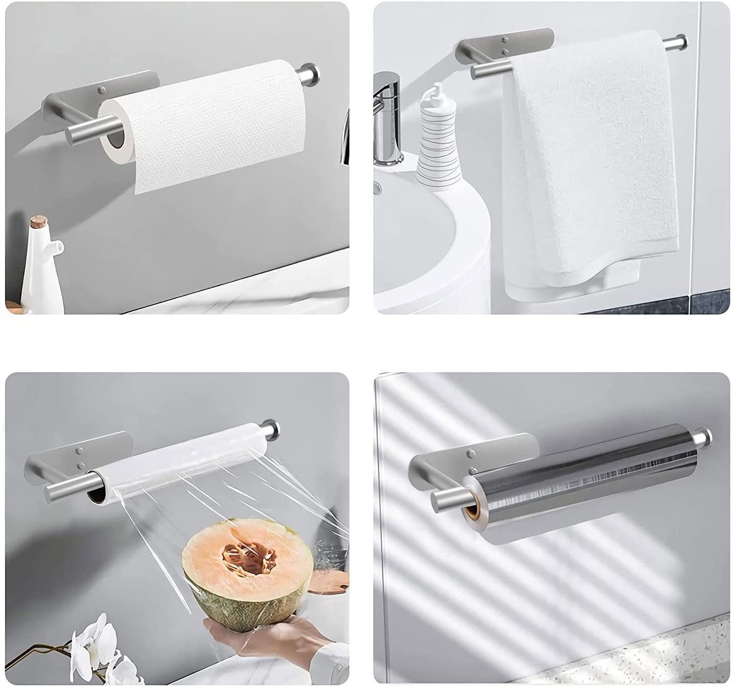 Kitchen or Bathroom Self-Adhesive or Drill Mounting Paper Roll Holder Paper Towel Holder Under Cabinet