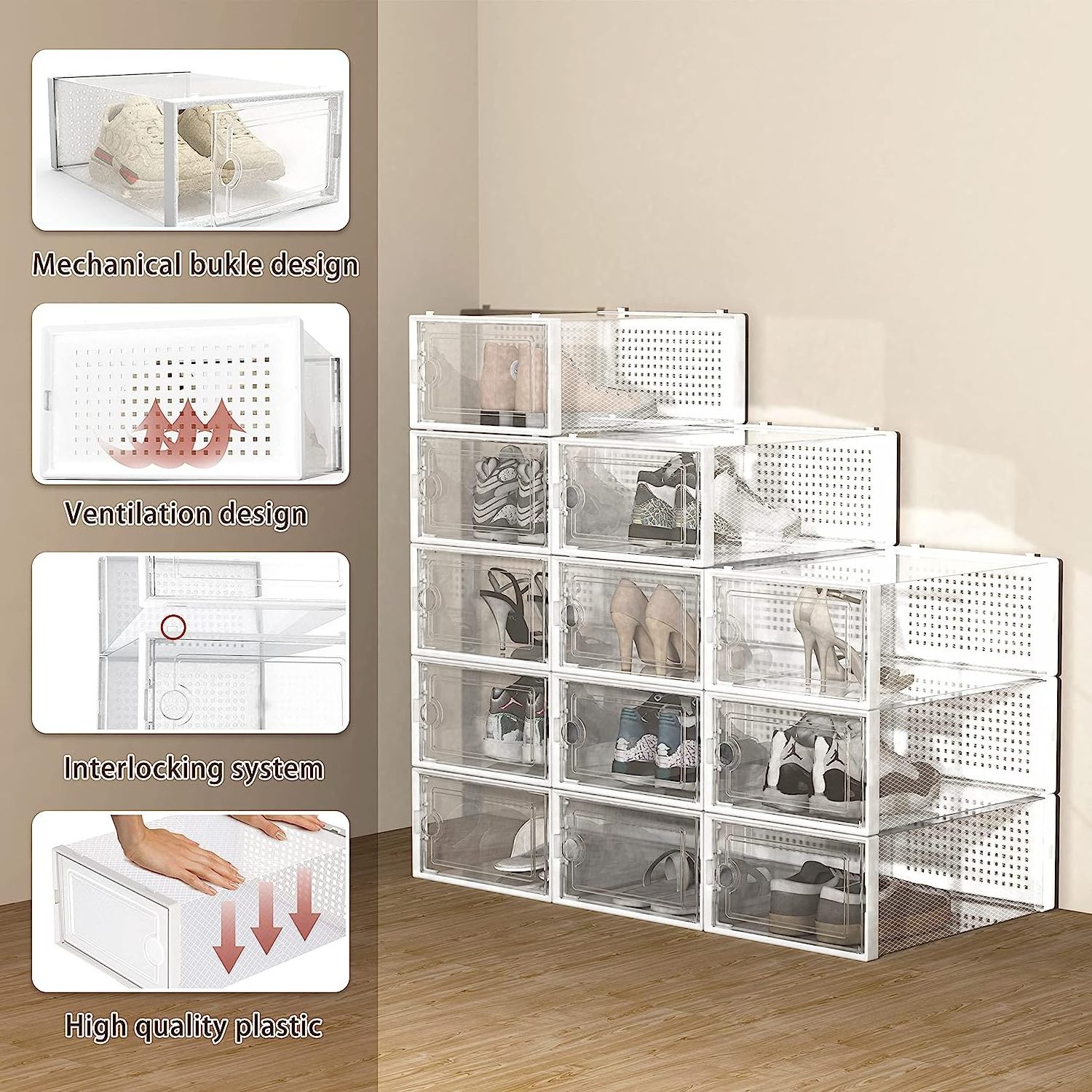 folding shoe storage boxes stackable transparent plastic shoe boxes shoe organizer boxes with front opening