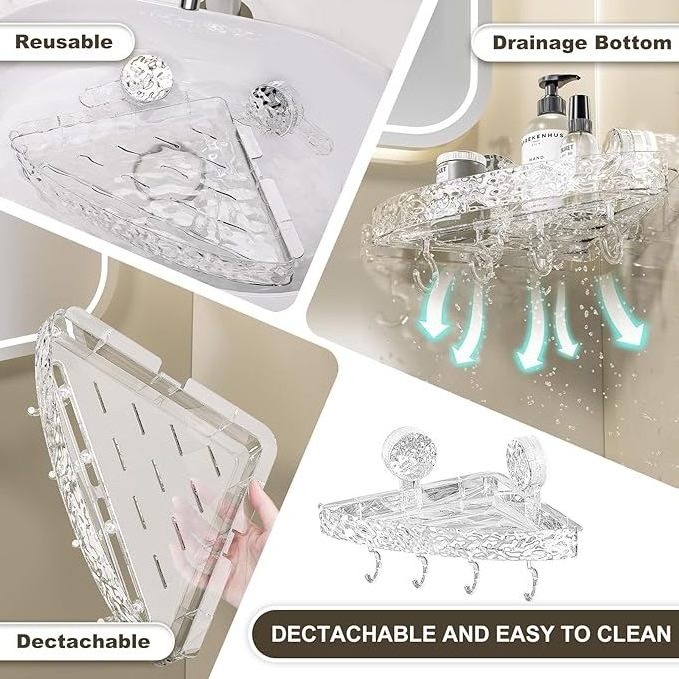 2 Pack Corner Shower Caddy Adjustable Suction Cup Adhesive Bathroom Shower Shelf