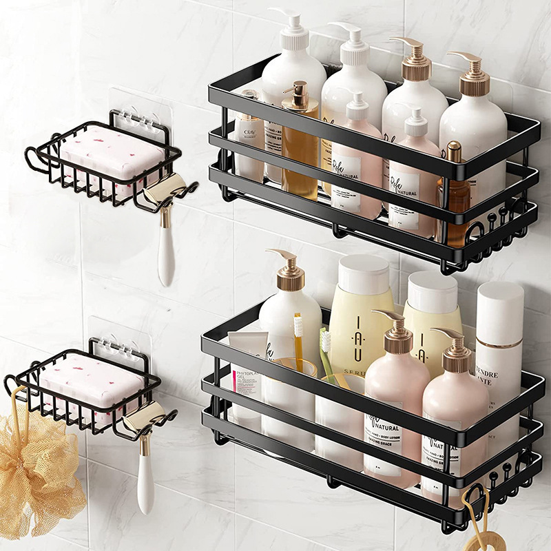 Best Sale Self Adhesive Black Bathroom Shelves  Wall Mounted Rustproof Shower Storage Organizer