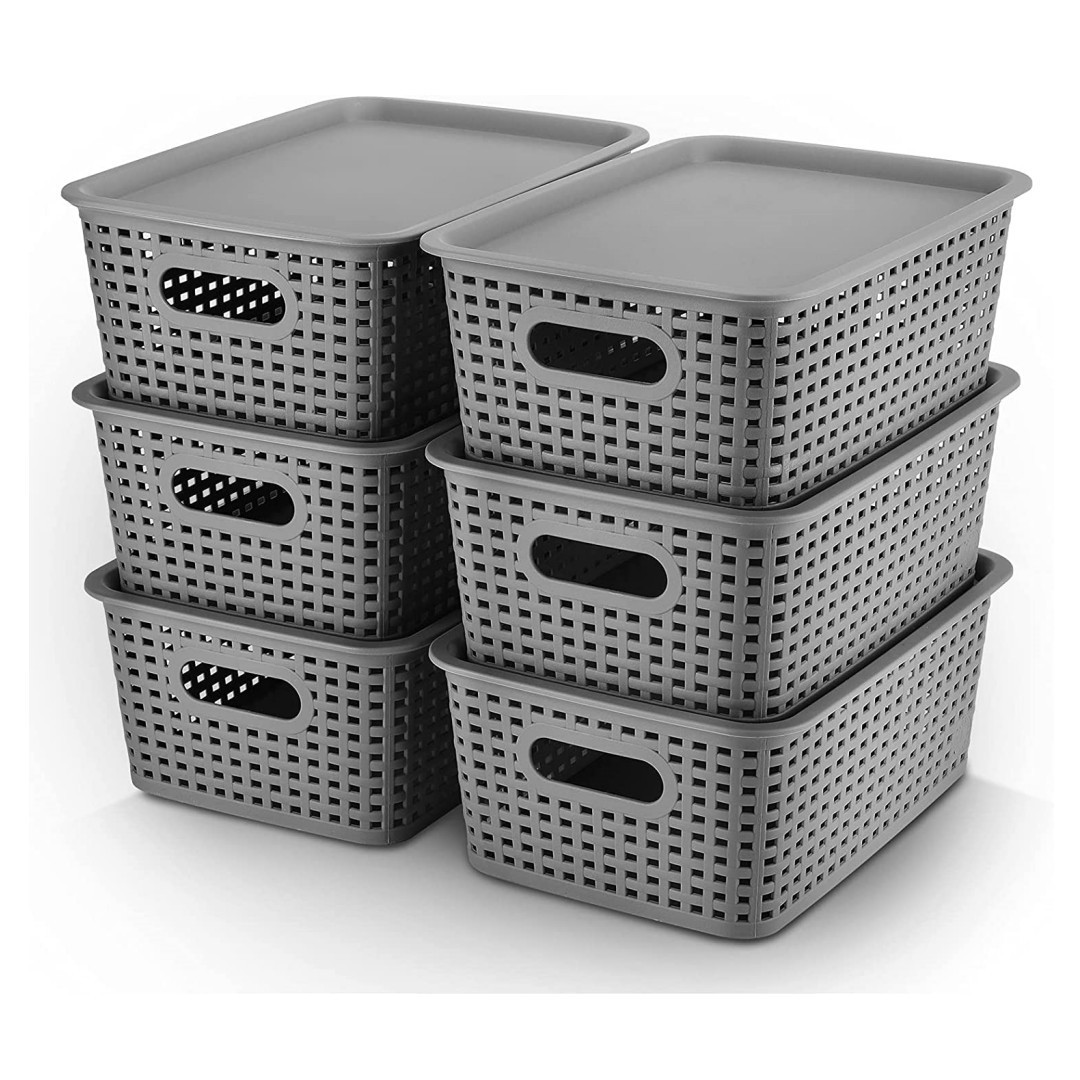 Multifunction Home Plastic Storage Baskets With Lid  Durable Stackable Storage Containers Moving Boxes Garage Storage