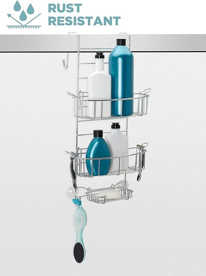 Hanging Shower Caddy Over the Door Rust Resistant with 2 Storage Baskets and Soap Holders