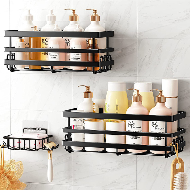 Best Sale Self Adhesive Black Bathroom Shelves  Wall Mounted Rustproof Shower Storage Organizer