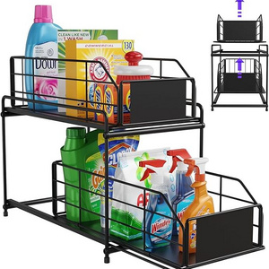 Kitchen 2 Tier Multi-Purpose Heavy Duty Pull Out Cleaning Supplies Under Sink Organizer