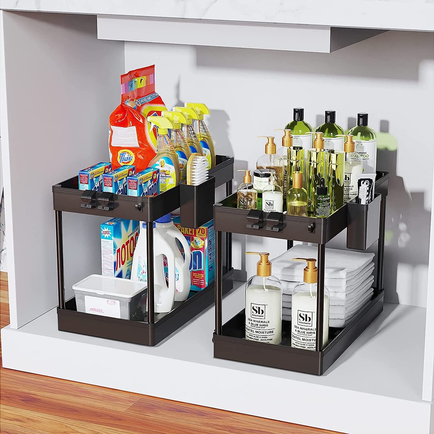 Under Sink Shelves Under Sink Shelf Bathroom Organiser Cabinets Storage with Hooks for Kitchens