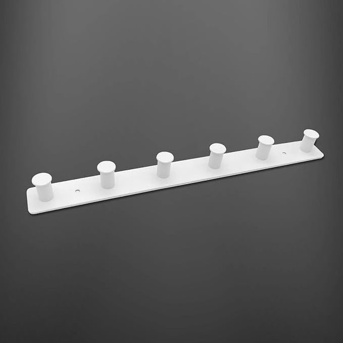 Stainless Steel Wall Mounted White Screw in Hanging Adhesive Wall Hooks Rack Rail with 6 Round Hangers