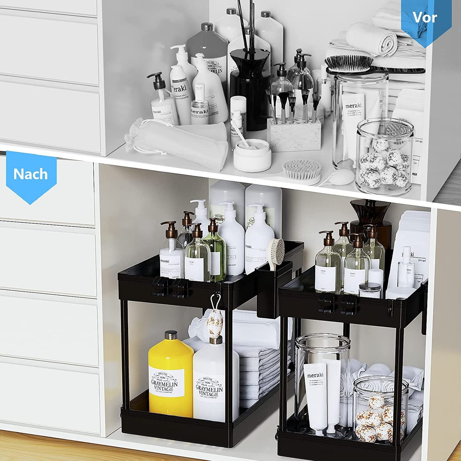 Under Sink Shelves Under Sink Shelf Bathroom Organiser Cabinets Storage with Hooks for Kitchens