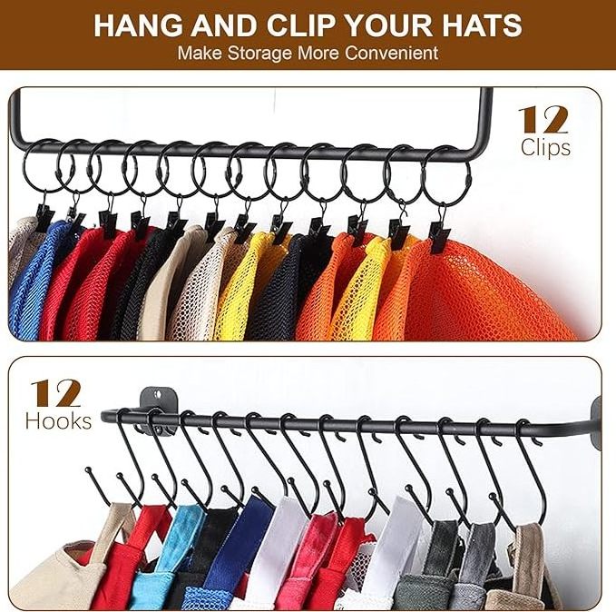 Baseball Caps Wall Mount with Shelf Hat Hanger Metal Hat Holder Rack Organizer for Closet Wall Storage Organization