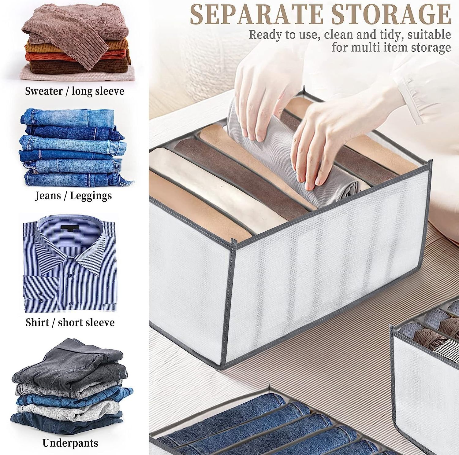 Drawers Organiser System Wardrobe Cupboard Organiser Foldable Storage Boxes Fabric Clothes