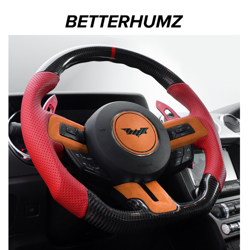 Alcantara For Ford Mustang 2023-2015 Steering Wheel Badge Circle Sticker Bats Logo Emblem Trim Car Styling Auto Accessories