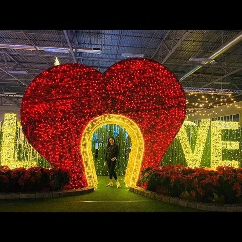 Christmas Wedding Valentine Day Lighting Decoration Outdoor 3D Motif led lights with heart sharp arch For Outdoor Decoration