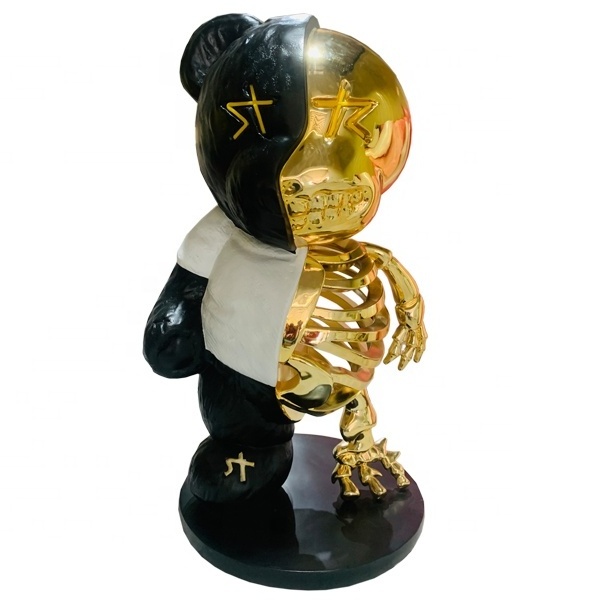 Popular High Quality Customized Electroplating Fiberglass Skeleton Bear Sculpture for Indoor Or Outdoor Decoration on Sale