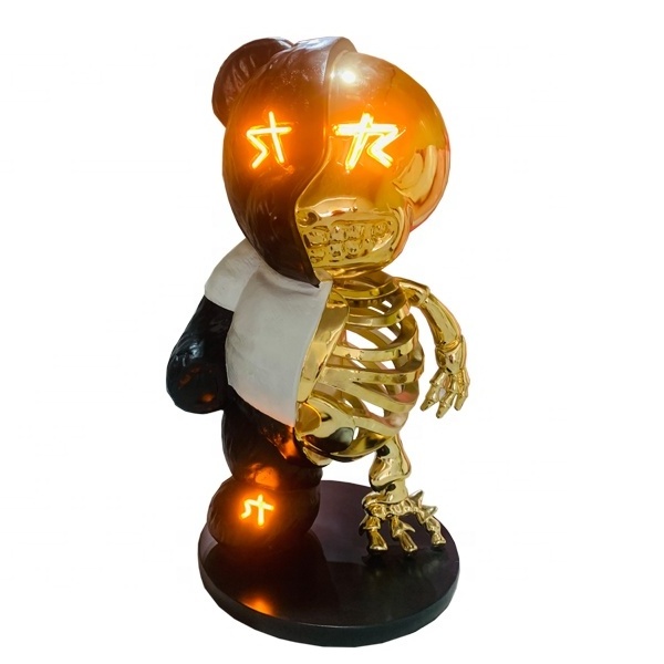 Popular High Quality Customized Electroplating Fiberglass Skeleton Bear Sculpture for Indoor Or Outdoor Decoration on Sale