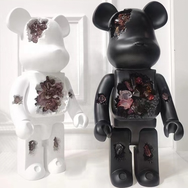 Popular 1000% Customized Fiberglass Bearbrick Statue Crystal Bearbrick Statue For Indoor Decoration