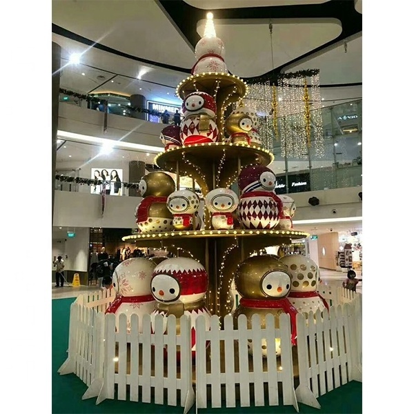 Creative Shopping Plaza Christmas Decoration Fiberglass Cartoon Christmas Snowman Tree