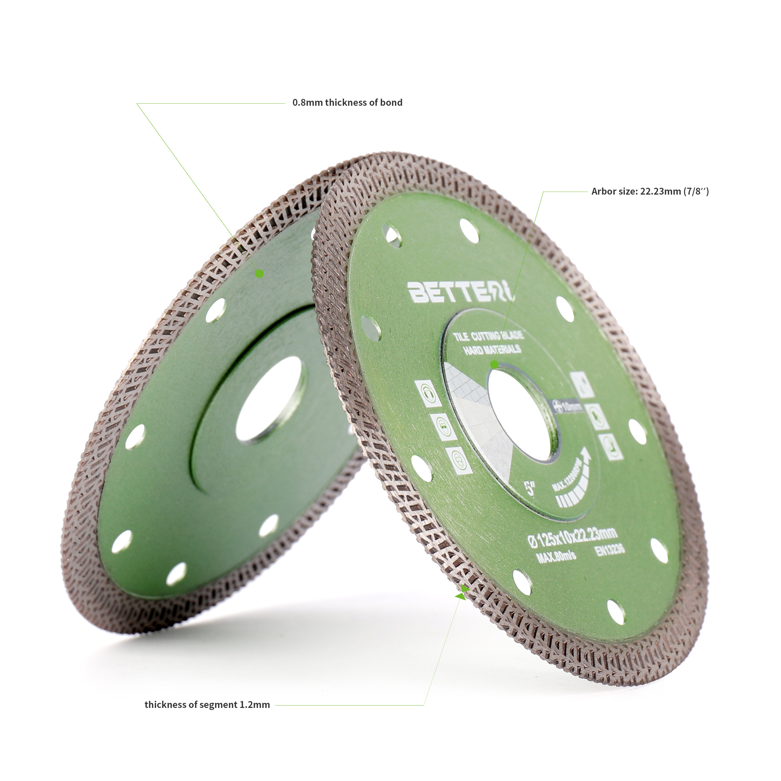 BETTERI Hot-press Dry Wet 115/125mm Continuous Rim Diamond Blade for Ceramic Cutting