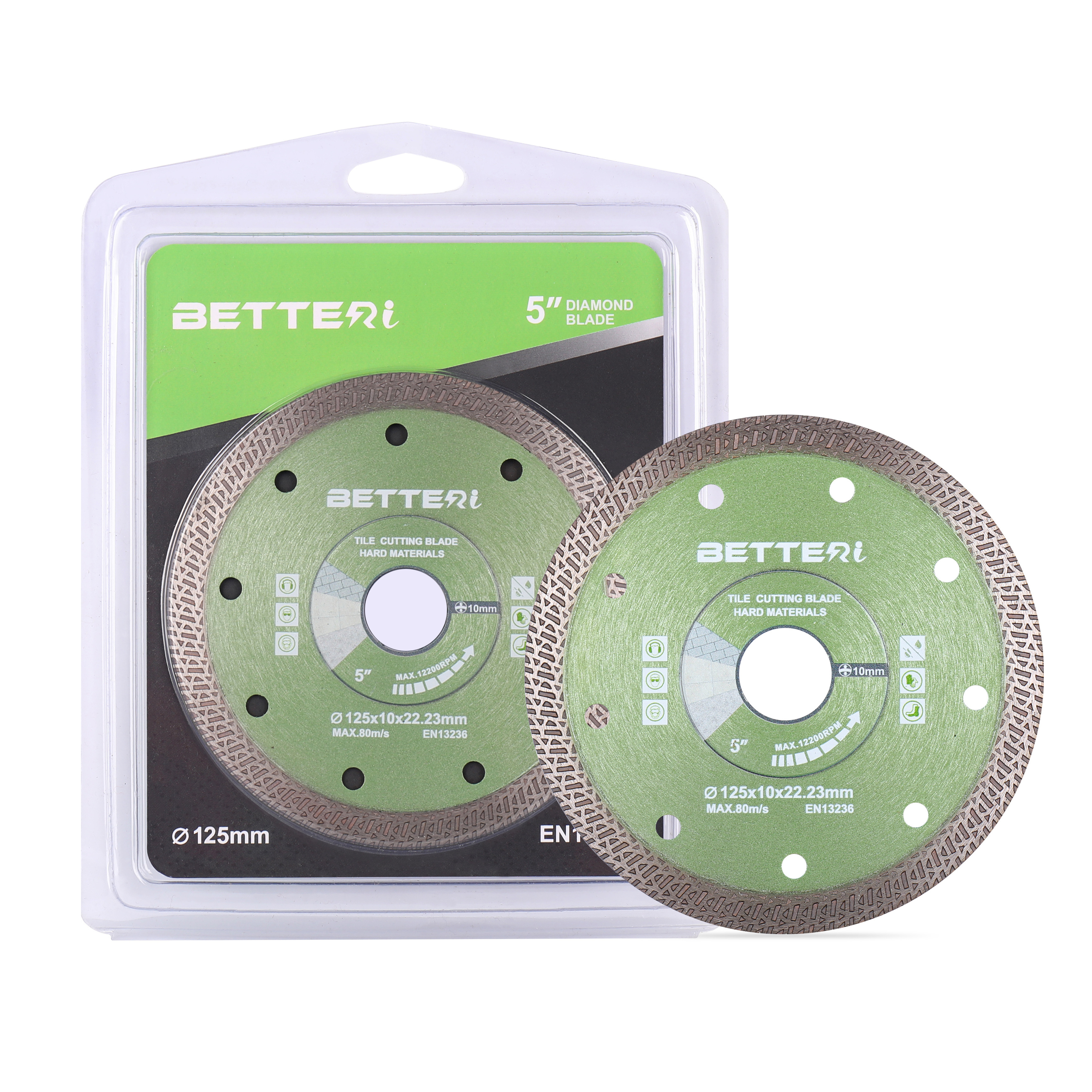 BETTERI Hot-press Dry Wet 115/125mm Continuous Rim Diamond Blade for Ceramic Cutting