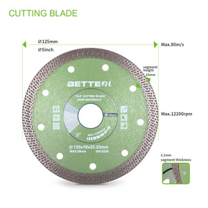 BETTERI Hot-press Dry Wet 115/125mm Continuous Rim Diamond Blade for Ceramic Cutting