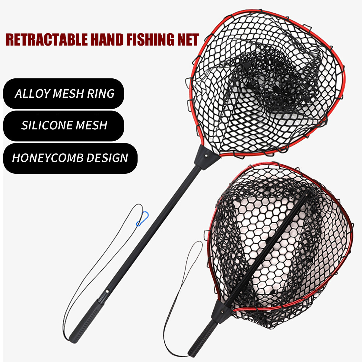 Rubber Large Carp Telescopic Aluminum Foldable Fly Fishing Net Sea Dip Landing Net